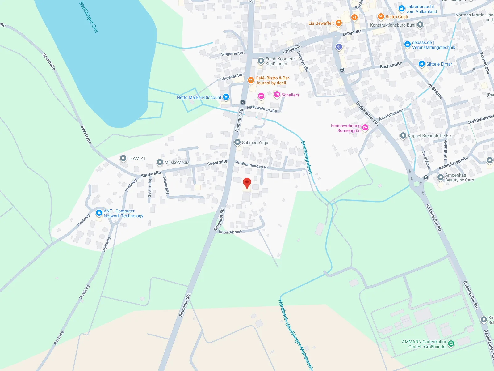 Kartenausschnitt von Steißlingen mit Markierung: das Schinderhannes an der Singener Straße 45
